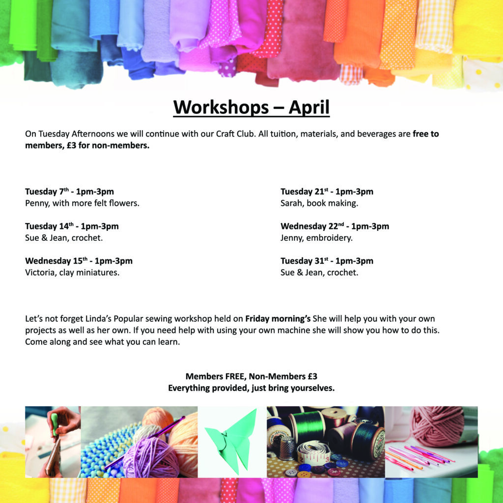 April Workshops at Tavistock Scrapstore