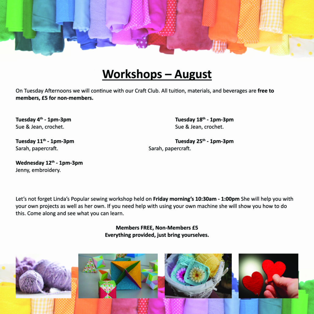 August 2026 Workshops at Tavistock Scrapstore