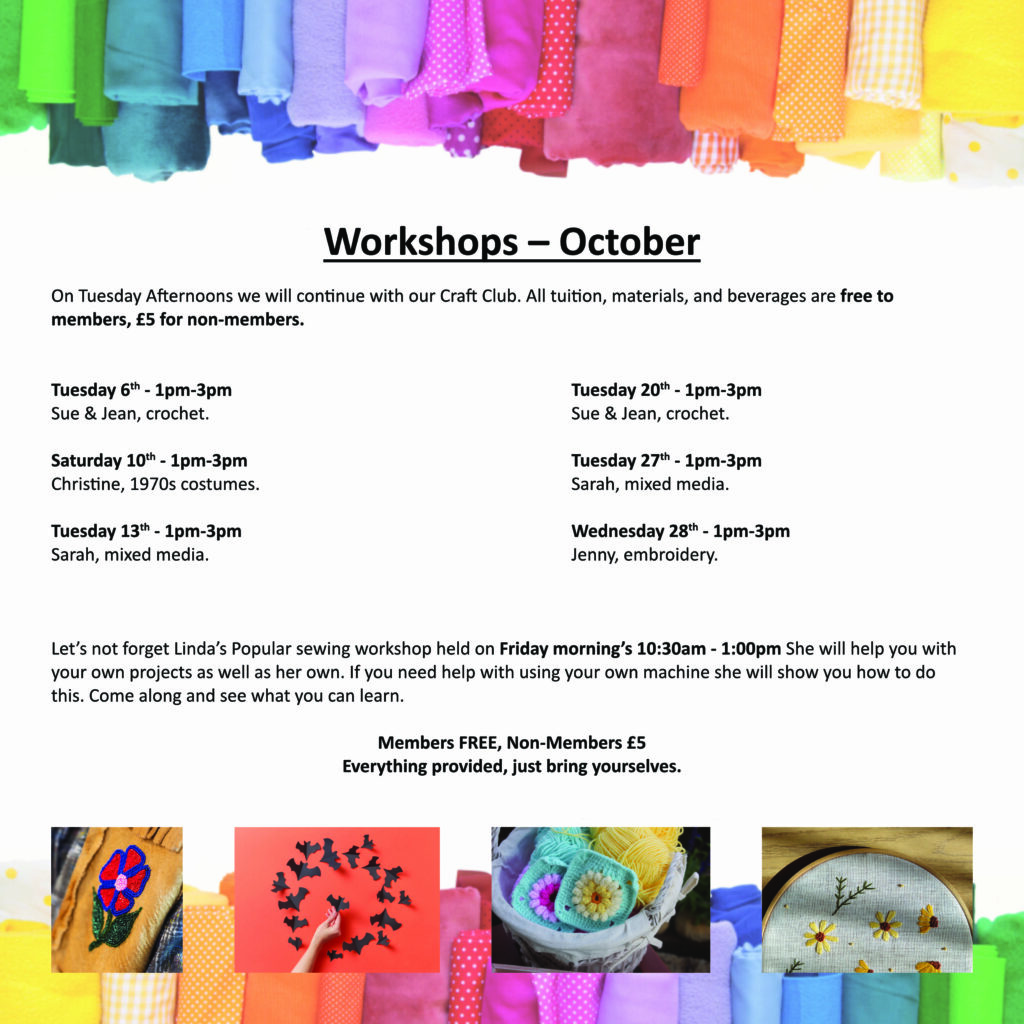 October 2026 Workshops at Tavistock Scrapstore