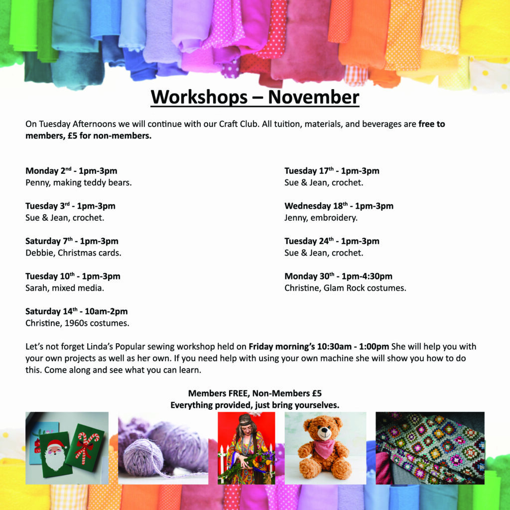 November 2026 Workshops at Tavistock Scrapstore